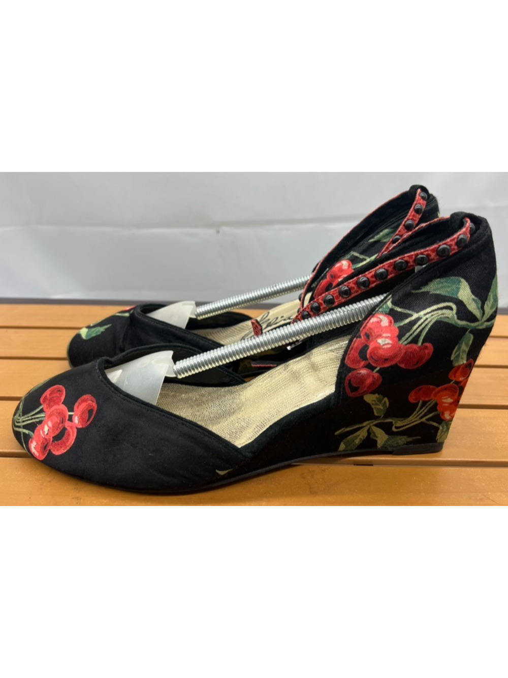 Elisa Ferare USA Handmade "Cheri On Top" Satin Wedge With ankle strap US 11 $590